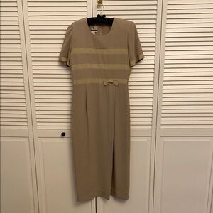 Tan Midi Sheath Dress with Crew Neck for Work